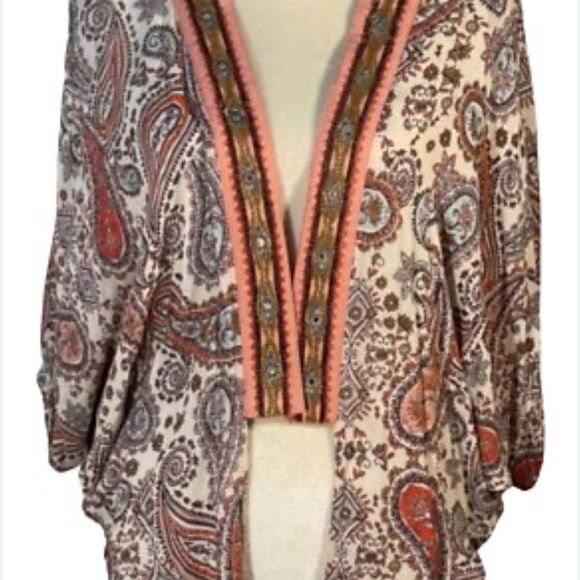 Cato Kimono Bohemian Embellished Trim Paisley Dolman Open Front Jacket 22/24 3x - Picture 3 of 10